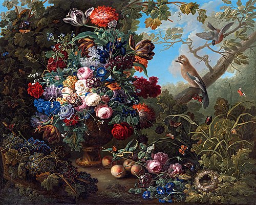 Large Floral Still Life with Birds, 1799, Johann Baptist Drechsler