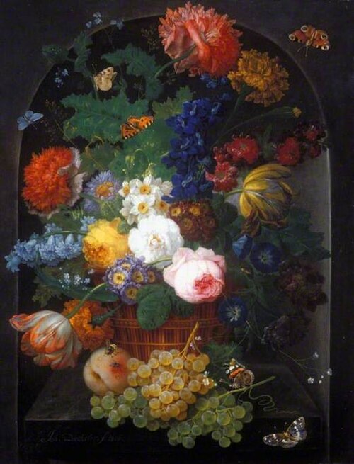 A basket of flowers with fruit, 1805, Johann Baptist Drechsler