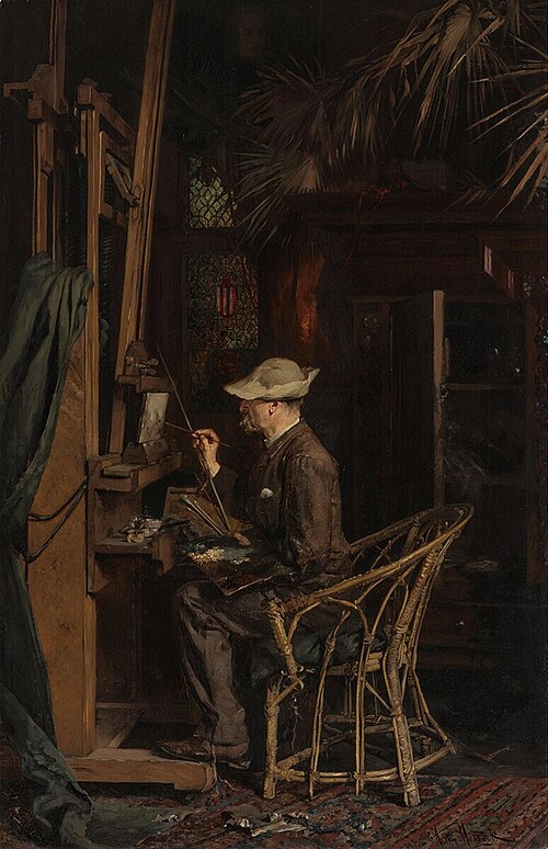 The Painter Jan Linse in Van Maasdijk's Studio, Oudedijk Rotterdam, 1882, Alexander van Maasdijk
