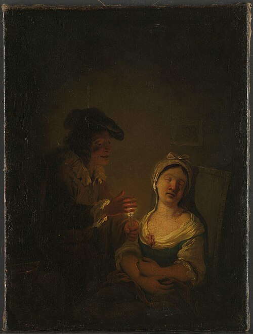 Old Man Watching a Sleeping Girl, 1718, Johann Georg Dietrich