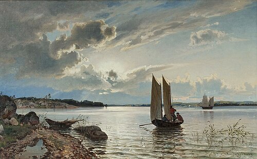 Evening Ambiance, Fishermen, 1869, Hjalmar Munsterhjelm