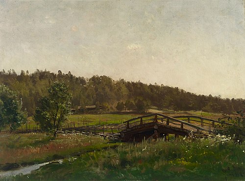 Landskap med bro över bäck, 1882, Hjalmar Munsterhjelm
