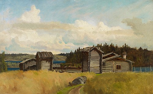 Torppa ulkorakennuksineen, harjoitelma, , Hjalmar Munsterhjelm