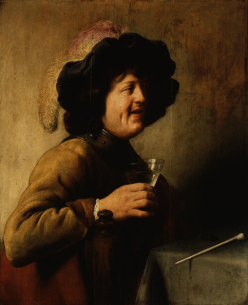 A soldier with a wineglass and pipe, 1627, Jan Lievens
