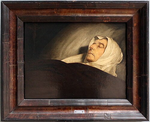Portret van een onbekende oude vrouw op haar doodsbed, 1700, Jan Lievens