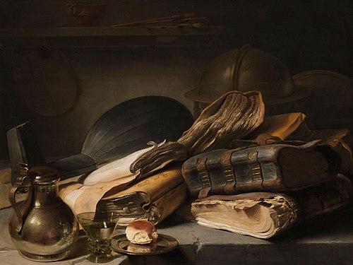 Nature morte au luth, aux livres et à la cruche en étain, 1620, Jan Lievens