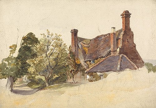 Study of a Cottage by a lane, , William James Müller