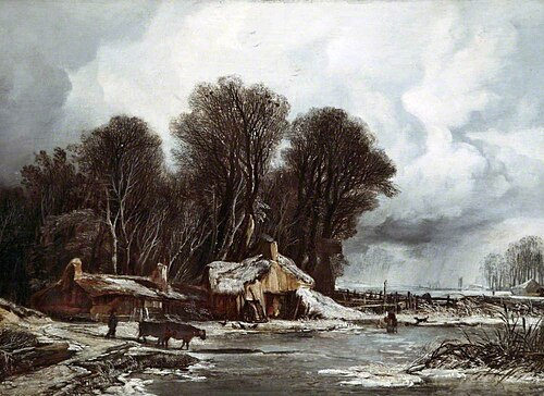 Landscape with Old Cottages, Winter, 1833, William James Müller