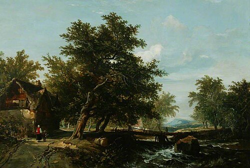 Landscape: Cottage, Trees, a Stream and Distant Hills, 1837, William James Müller