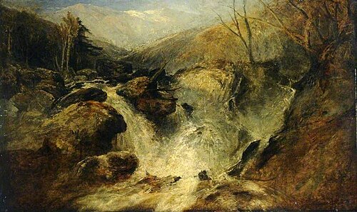 A Mountain Waterfall in Snowdonia, , William James Müller