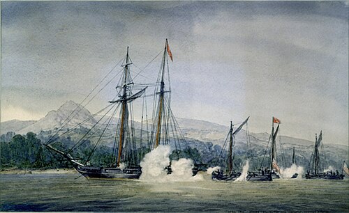 Barges Gallinipper and Mosquito destroy Pirates, April 1823, , Irwin John David Bevan