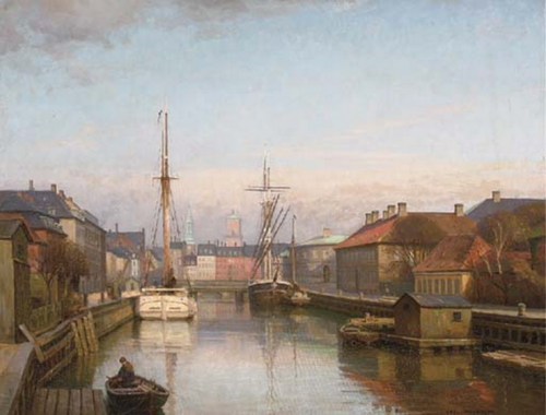 Frederiksholms Kanal with the Church of Our Lady in the distance., 1927, Axel Johansen