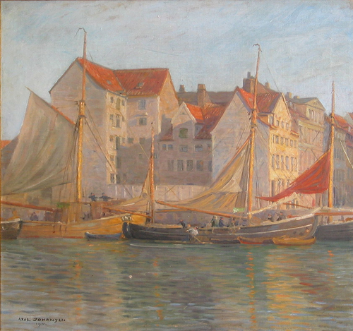 A well smack at Knippelsbro, Copenhagen., 1911, Axel Johansen