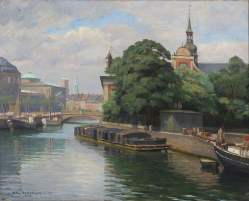 View from Copenhagen with The Church of Holmen., 1924, Axel Johansen