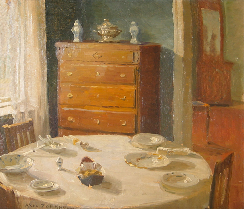 A dinner table., 1914, Axel Johansen