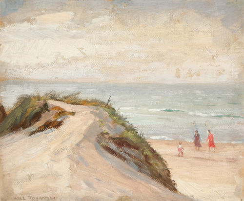 Beach scenery from Tisvilde with figures., 1931, Axel Johansen