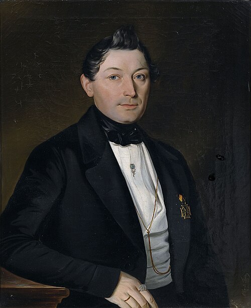 Bildnis eines Herrn im schwarzen Gehrock, mit Orden., 1843, Albert Theer