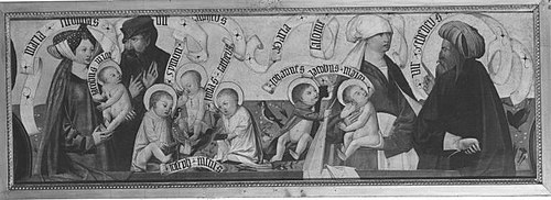 Kirchheimer Sippenaltar, Predella: Alpheus und Maria Cleophae, Zebedäus und Maria Salome mit ihren K, 1501, Master of Kirchheim