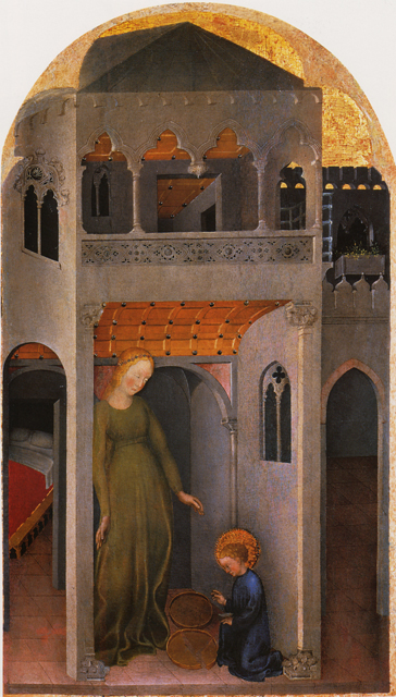 San Benedetto fanciullo ripara miracolosamente il capistero rotto., 1417, Nicolò di Pietro
