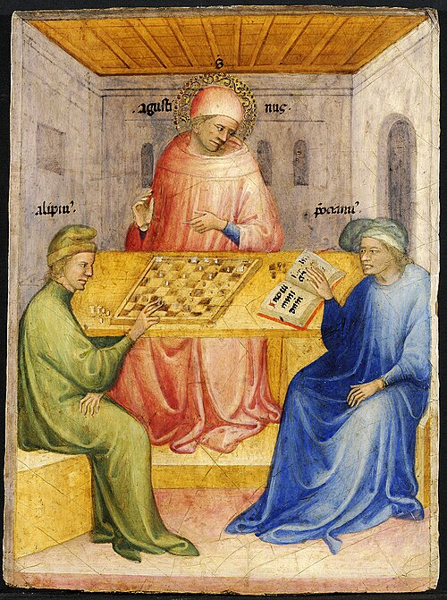 Saint Augustin et Alypius reçoivent la visite de Ponticianus, 1414, Nicolò di Pietro