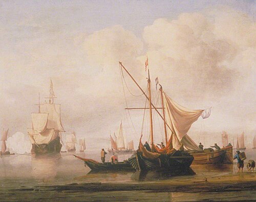 A Kaag and a Smalschip near the Shore, 1660, Willem Van de Velde le Jeune