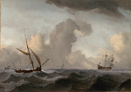 An English Galliot at Sea Running before a Strong Wind, 1690, Willem Van de Velde le Jeune