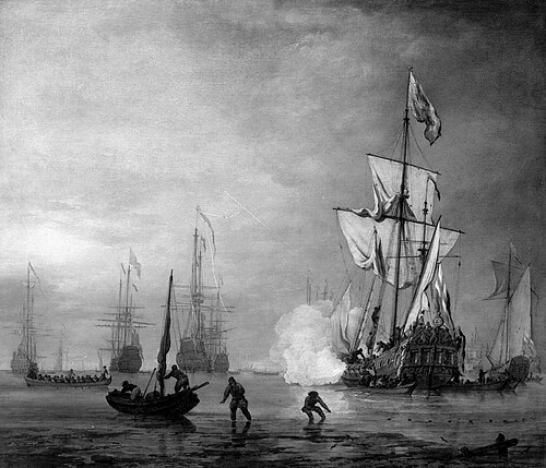 The gun salute from a sailing frigate, , Willem Van de Velde le Jeune