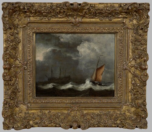 Schepen in een sterke wind onder een donkere lucht, 1687, Willem Van de Velde le Jeune