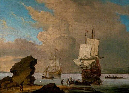 Seascape, Ships and Boats in a Calm off a Rocky Shore, , Willem Van de Velde le Jeune