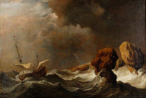 Ship in Distress off Rock, , Willem Van de Velde le Jeune