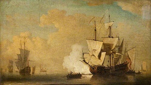 An English Ship Becalmed, Firing a Gun, , Willem van de Velde the Younge