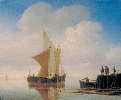 Two Smalschips off the End of a Pier, 1705, Willem van de Velde the Younge