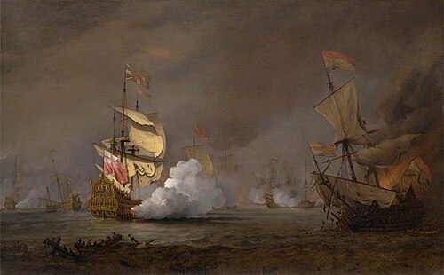 Sea Battle of the Third Anglo Dutch War, probably the 'London' at the Battle of the Texel, August 16, 1700, Willem van de Velde the Younge