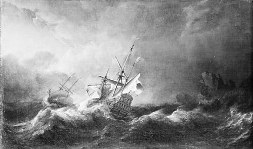 Dutch Men-of-War in a Storm off a Rocky Coast, 1672, Willem van de Velde the Younge