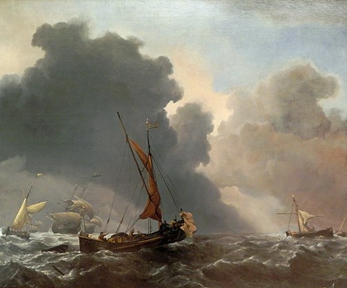 Eine Karg und andere Segler bei auffrischendem Wind, , Willem van de Velde the Younge