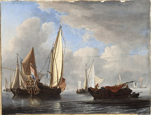 A Yacht and Other Vessels in a Calm, 1671, Willem van de Velde the Younge