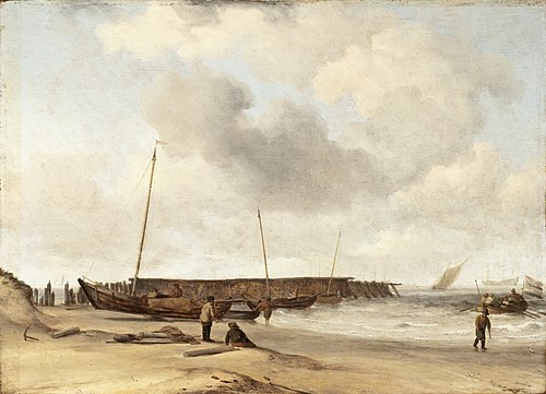 Beach with a Weyschuit Pulled up on Shore, 1673, Willem van de Velde the Younge