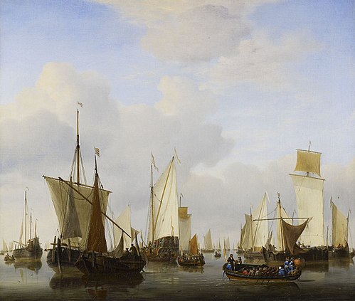 A Calm with a States Yacht, A Barge and many other Vessels under Sail, 1659, Willem van de Velde the Younge