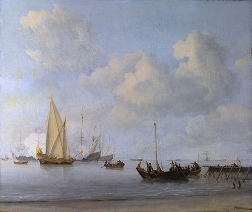 Boats pulling out to a Yacht in a Calm, 1665, Willem van de Velde the Younge