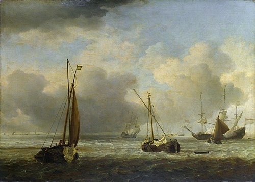 Dutch Ships and Small Vessels Offshore in a Breeze, 1660, Willem van de Velde the Younge