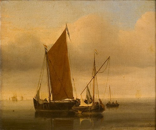 Kalme zee met vissersboten, , Willem van de Velde the Younge