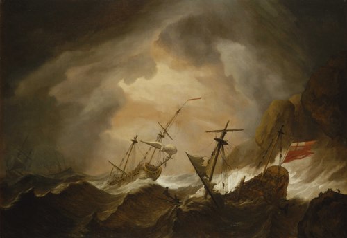 Two English Ships Wrecked in a Storm on a Rocky Coast, 1700, Willem van de Velde the Younge