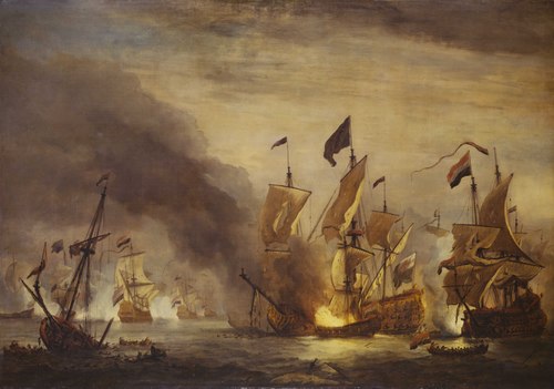 The Burning of the Royal James at the Battle of Solebay, 28 May 1672, 1672, Willem van de Velde the Younge