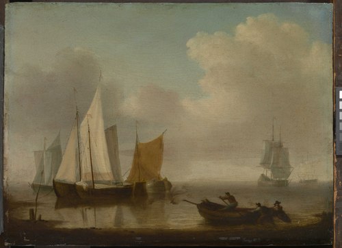 Dutch vessels becalmed near the shore, , Willem van de Velde the Younge