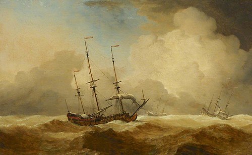 English ships at sea running before a gale, 1700, Willem van de Velde the Younge