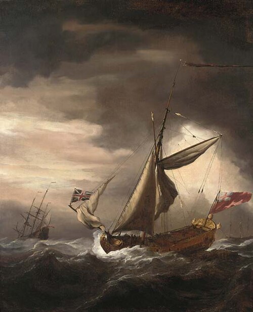 An English Royal yacht and other vessels in heavy seas, 1690, Willem van de Velde the Younge
