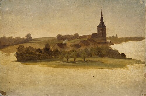 View Towards Erkrath Church, study, 1854, Werner Holmberg