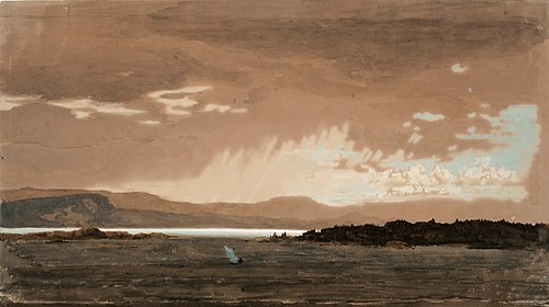 Rain at a fjord near Kristiania, 1858, Werner Holmberg