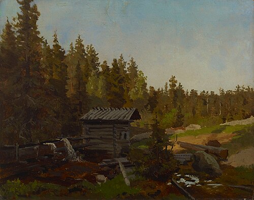Vesimylly suomalaisessa metsässä, 1857, Werner Holmberg