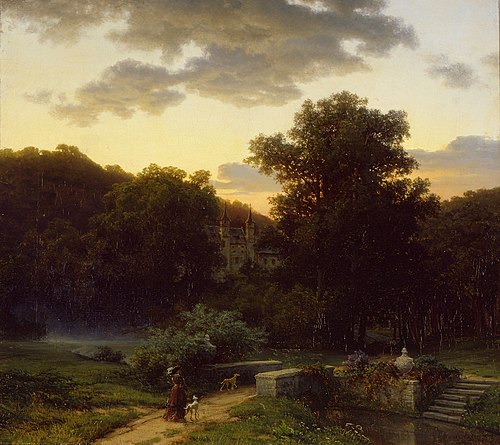 Linnanpuisto auringonlaskun jälkeen, 1856, Werner Holmberg